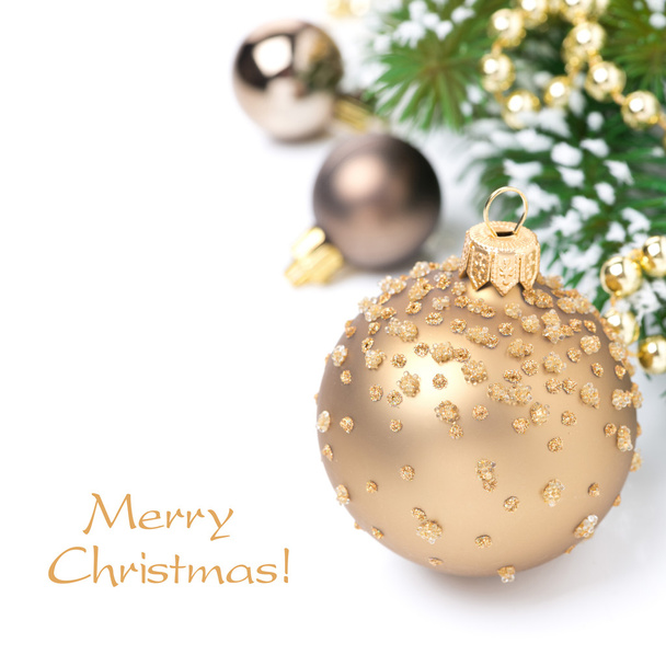 Christmas card with golden Christmas balls and fir branches - Φωτογραφία, εικόνα