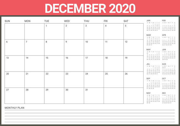 Dicembre 2020 tavolo calendario vettoriale illustrazione
 - Vettoriali, immagini