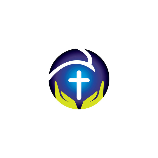 Рука молится, держа крест. Религия, векторный логотип
 - Вектор,изображение