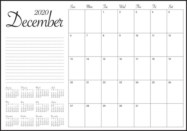 December 2020 desk calendar vector illustration - Vector, Image