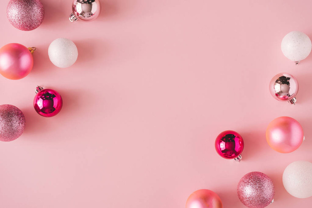 Christmas and New Year holiday background with pink Christmas decorations - Photo, Image