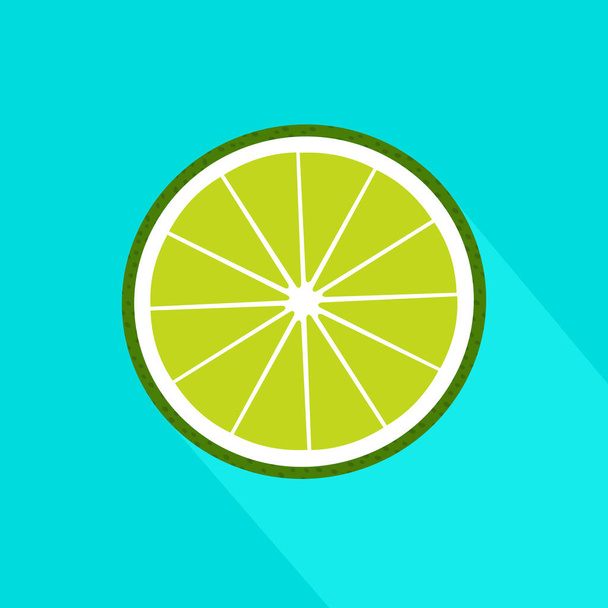 Uzun gölgeli limon dilimi ikonu. Düz dizaynlı vektör meyve illüstrasyonu. - Vektör, Görsel