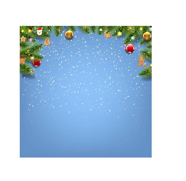 Frontera de árbol de abeto verde con juguetes de Navidad aislado blanco Backgro
 - Vector, imagen