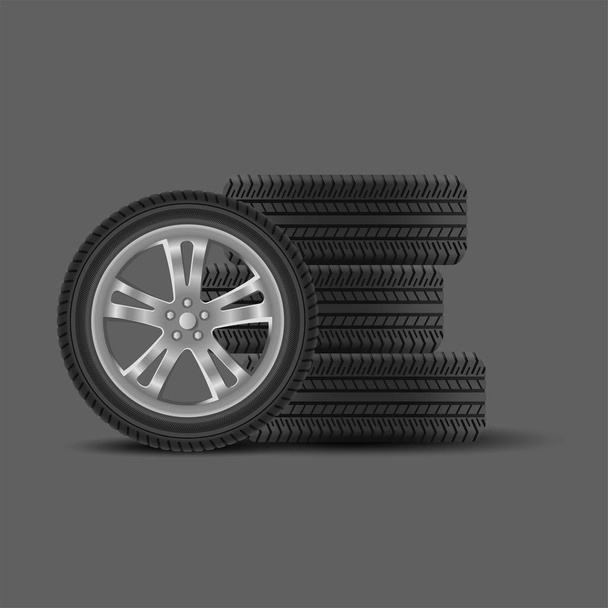 Pilha de pneus e roda realista
  - Vetor, Imagem