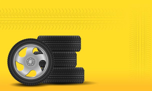 Banner with car tyres and empty space for text - Vector, Image