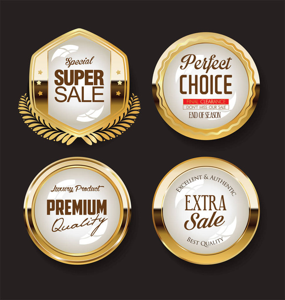 Retro vintage golden badges and labels collection  - Vector, afbeelding