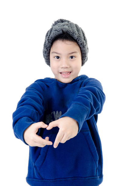 Petit sourire asiatique garçon portant des vêtements d'hiver
 - Photo, image