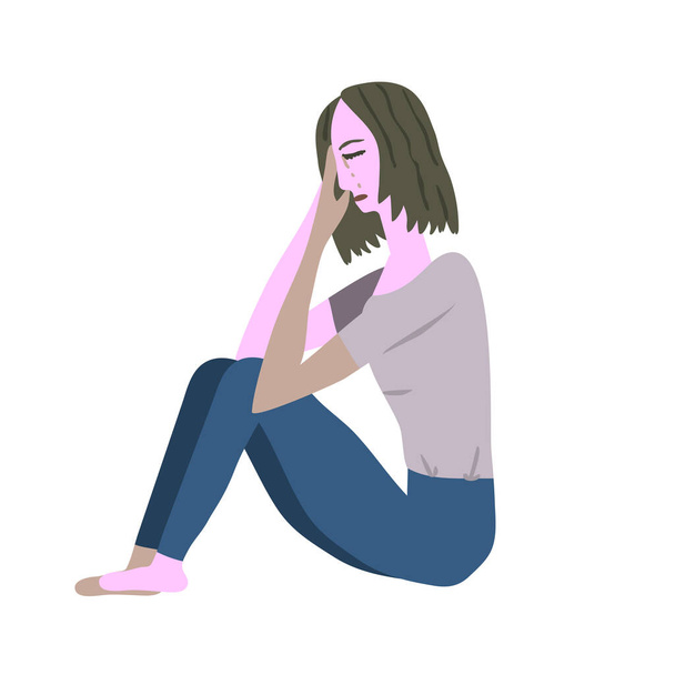 Иллюстрация плачущей девушки
 - Вектор,изображение