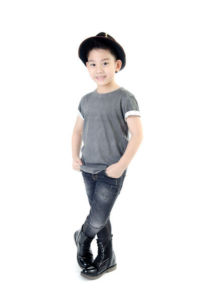 little smile boy with hat isolate on white background . - Фото, изображение