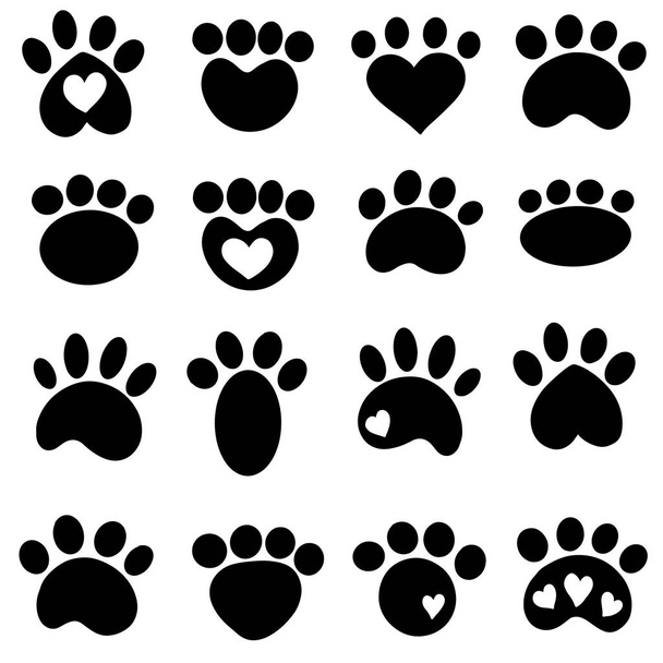 A Cute Collection of Animal Silhouette Prints Like Cut or Dog Cartoon Illustration Vector Style, Some With Hearts - Vector, Image
