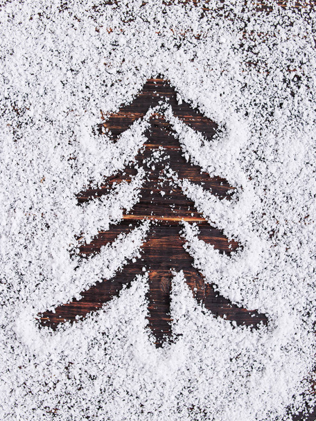 Christmas concept background, painted tree on white snow, holida - Foto, Imagem