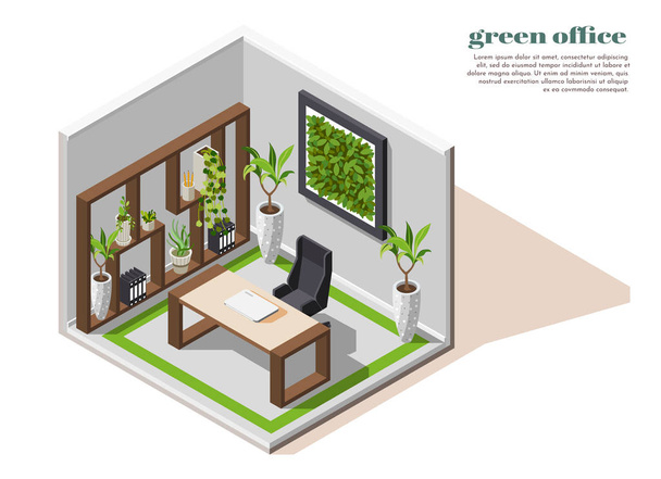 Yeşil Ofis Isometric Bestesi - Vektör, Görsel