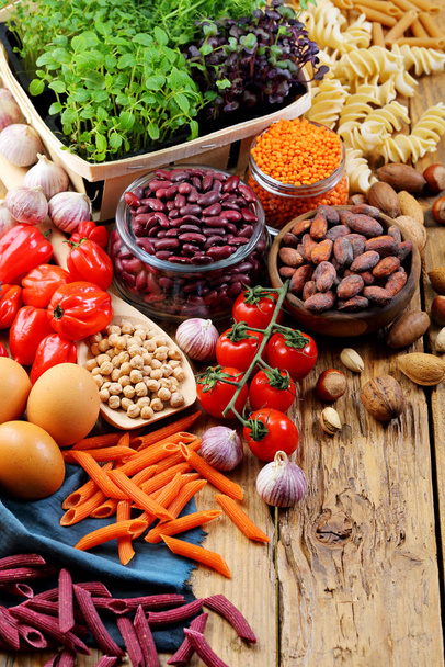 healthy food with carbohydrates and vegetables background - Valokuva, kuva
