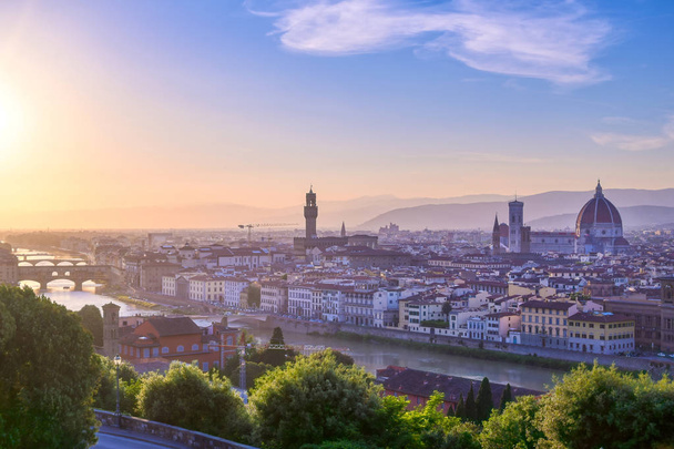 An aerial view of Florence, Italy and Florence Cathedral. - 写真・画像