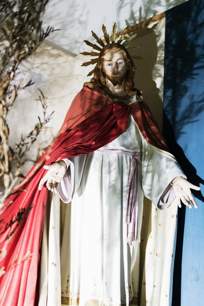 AVETRANA, ITALY - APRIL 19, 2019 - Exhibition of religious art during Holy Week. The statue of Christ - Photo, Image