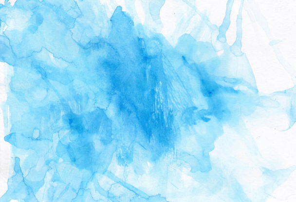 Watercolor blue texture. Bright splash illustration on a white i - Photo, Image