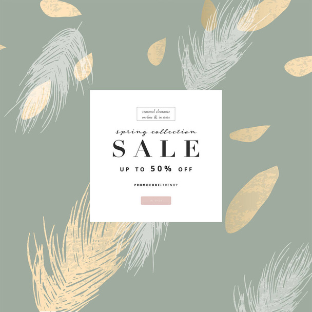 social media banner template for advertising spring arrivals collection or seasonal sales promotion. trendy hand drawn background textures and floral elements imitating watercolor paintings - ベクター画像
