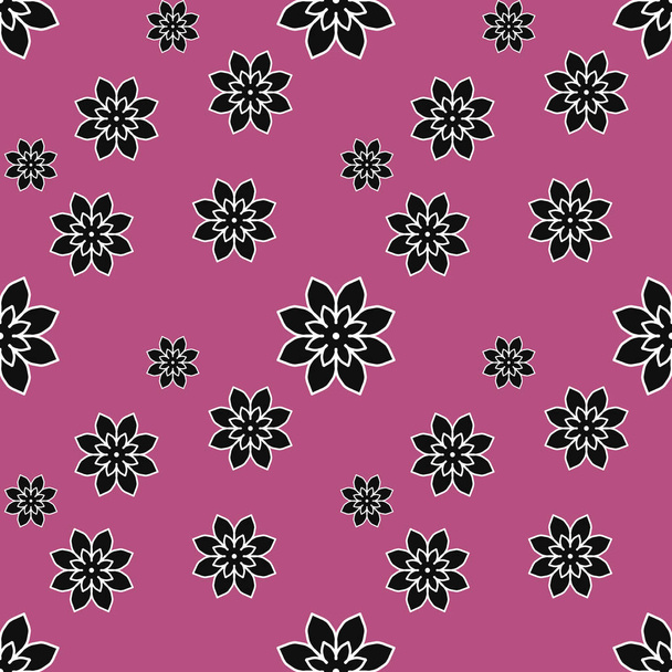 nahtloses Rapportmuster mit schwarzen Blüten auf rosa Hintergrund. d - Foto, Bild