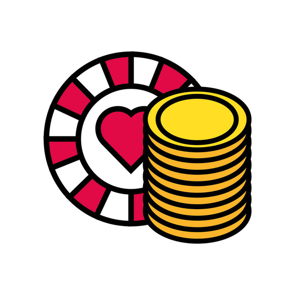 chip de casino con corazón y monedas
 - Vector, Imagen