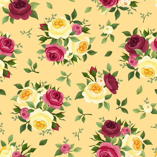 Seamless pattern with red and yellow roses. Vector illustration. - Вектор,изображение