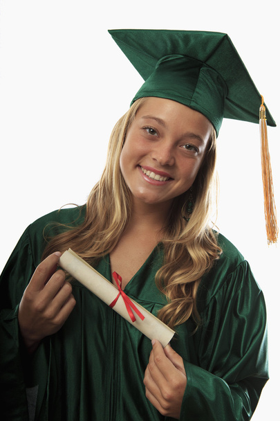 Graduada en gorra y bata
 - Foto, Imagen
