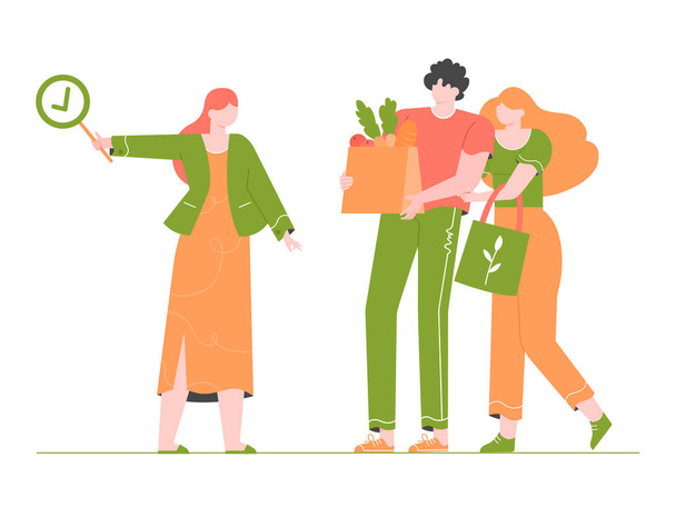 Couple is shopping in a store without plastic. - Vector, Image