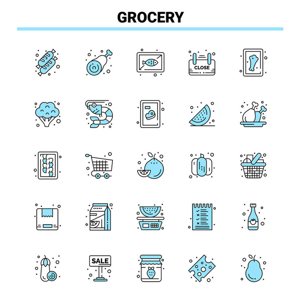 25 Élelmiszerbolt Fekete-kék ikon készlet. Creative Icon Design és logó sablon - Vektor, kép