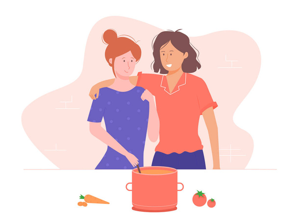 Девушки в любви готовить на кухне
. - Вектор,изображение