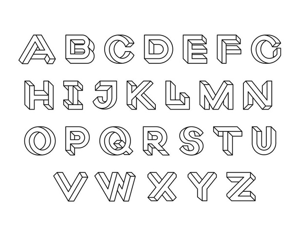 Onmogelijke vorm lettertype ontwerp, alfabet letters en cijfers vector illustratie. - Vector, afbeelding