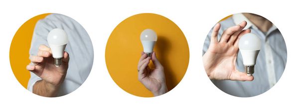Set of hands holding a light bulb, idea, innovation, inspiration concept - Foto, Imagen