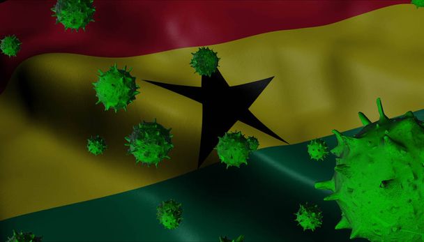 Brote de Virus Corona con Bandera de Ghana - Concepto de Coronavirus
 - Foto, imagen