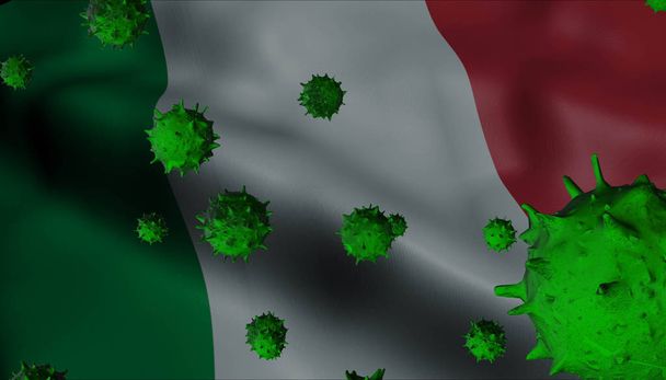 Brote de Virus Corona con Bandera de Italia - Coronavirus Concept
 - Foto, imagen