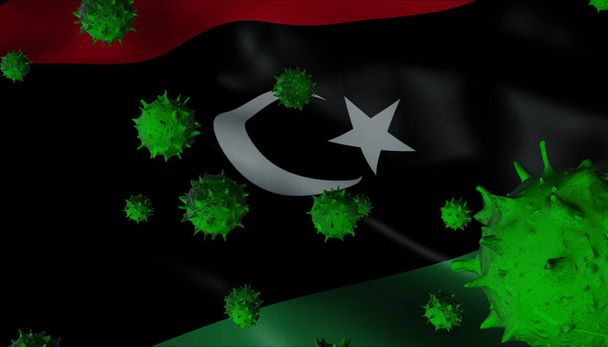 Éclosion de virus de la couronne avec drapeau libyen - concept de coronavirus
 - Photo, image