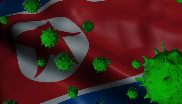 Éclosion de virus de la couronne avec drapeau de la Corée du Nord - Concep de coronavirus
 - Photo, image