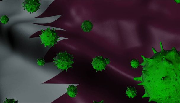 Brote de virus Corona con Bandera de Qatar - Coronavirus Concept Flag
 - Foto, imagen