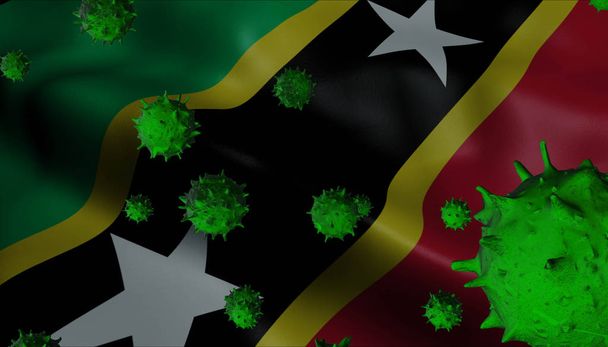 Éclosion de virus de la couronne avec le drapeau de Saint-Kitts-et-Nevis - Coronavi
 - Photo, image