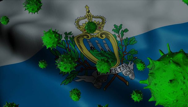 Éclosion de virus de la couronne avec drapeau de Saint-Marin - concept de coronavirus
 - Photo, image