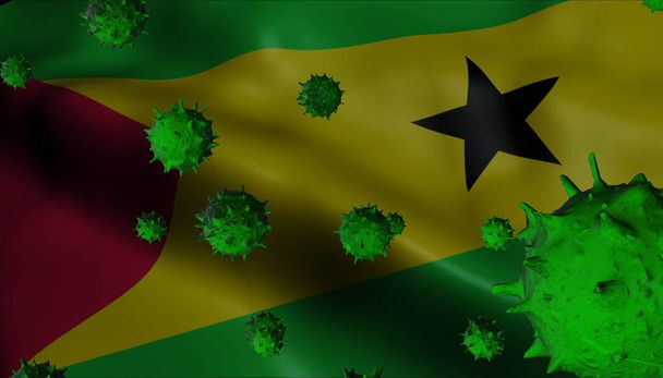 Éclosion de virus de la couronne avec drapeau de Sao Tomé-et-Principe - Coronavi
 - Photo, image