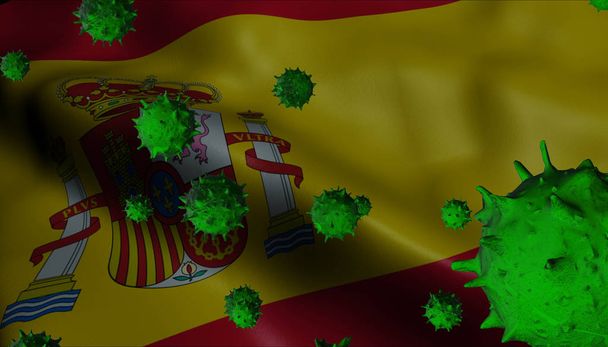 Éclosion de virus de la couronne avec drapeau d'Espagne - Drapeau concept de coronavirus
 - Photo, image