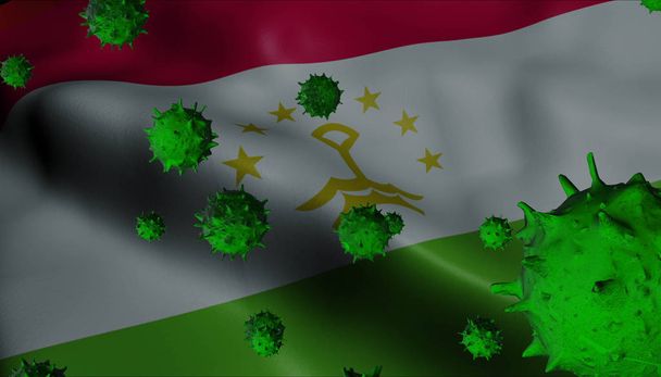Éclosion de virus de la couronne avec drapeau du Tadjikistan - concept de coronavirus
 - Photo, image