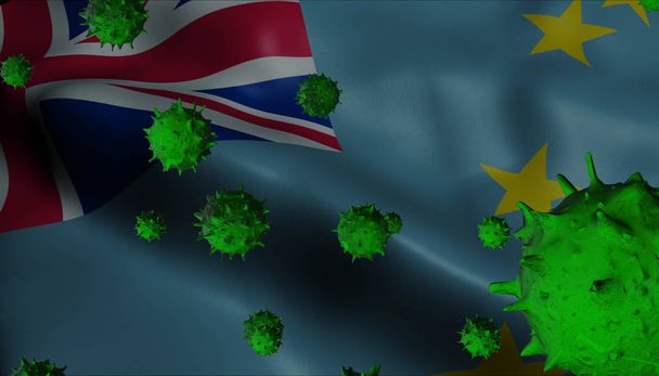 Éclosion de virus de la couronne avec drapeau Tuvalu - Coronavirus Concept Fla
 - Photo, image