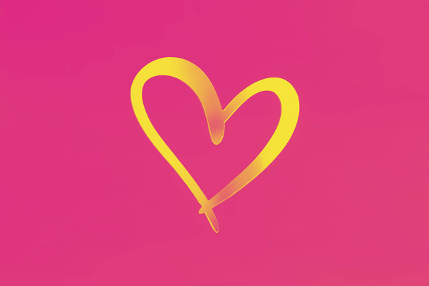 View of a yellow heart on a pink background. Holiday concept, Valentine's Day, art, background, love - Photo, Image