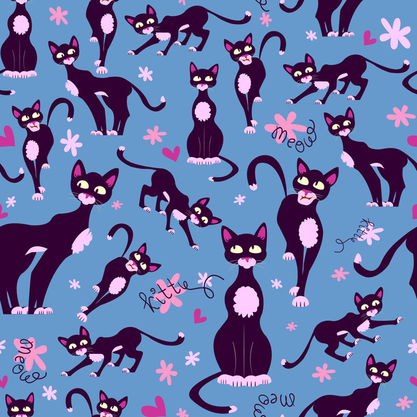 Cute seamless pattern with cartoon cats - Vector, Image