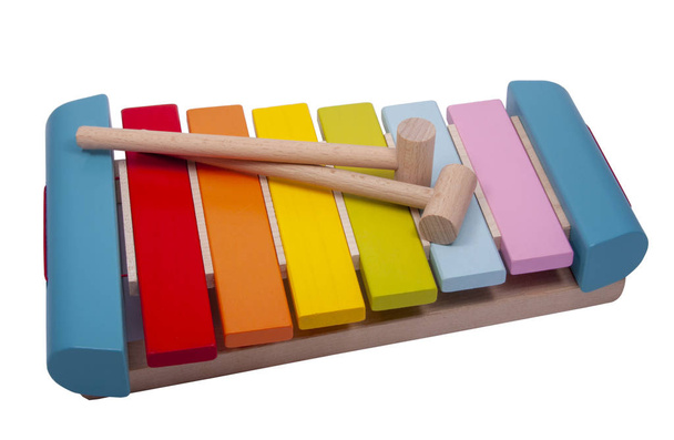 Meerkleurige xylofoon voor kinderen houten en helder geïsoleerd op  - Foto, afbeelding