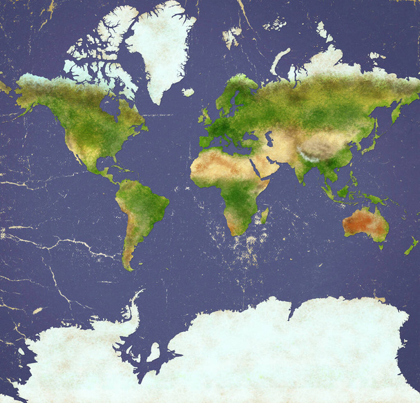 Planisfääri maailman ultra määritelty Etelämantereella, paperin vaikutus ja kuorinta kipsi. Maailman fyysinen kartta. Käsin piirretty
 - Valokuva, kuva