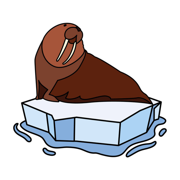 walrus on an ice floe drifting - Vector, Image