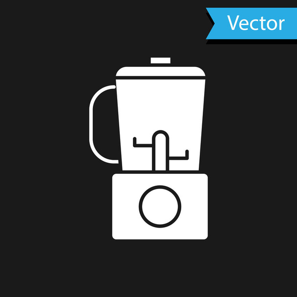 Icono Blender blanco aislado sobre fondo negro. Cocina eléctrica licuadora estacionaria con tazón. Cocinar batidos, cócteles o jugos. Ilustración vectorial
 - Vector, Imagen
