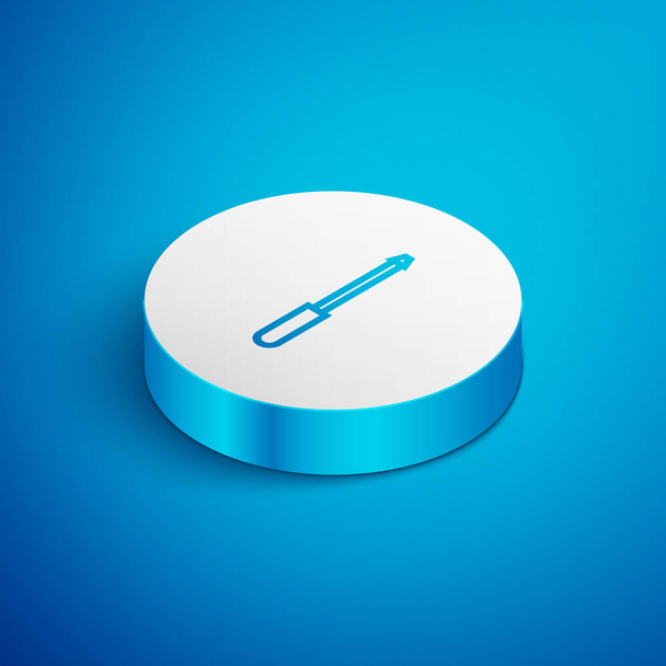 Isométrique ligne Aiguiseur de couteau icône isolée sur fond bleu. Bouton rond blanc. Illustration vectorielle - Vecteur, image