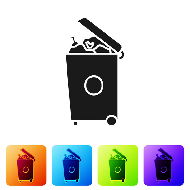 Black Trash can icon isolated on white background. Garbage bin sign. Recycle basket icon. Office trash icon. Set icons in color square buttons. Vector Illustration - Vector, Image