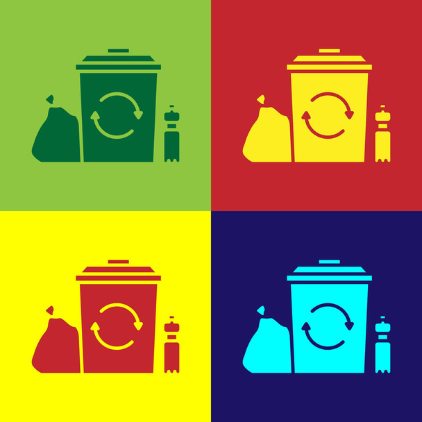 Color Recycle bin with recycle symbol icon isolated on color background. Trash can icon. Garbage bin sign. Recycle basket.  Vector Illustration - Vector, Image